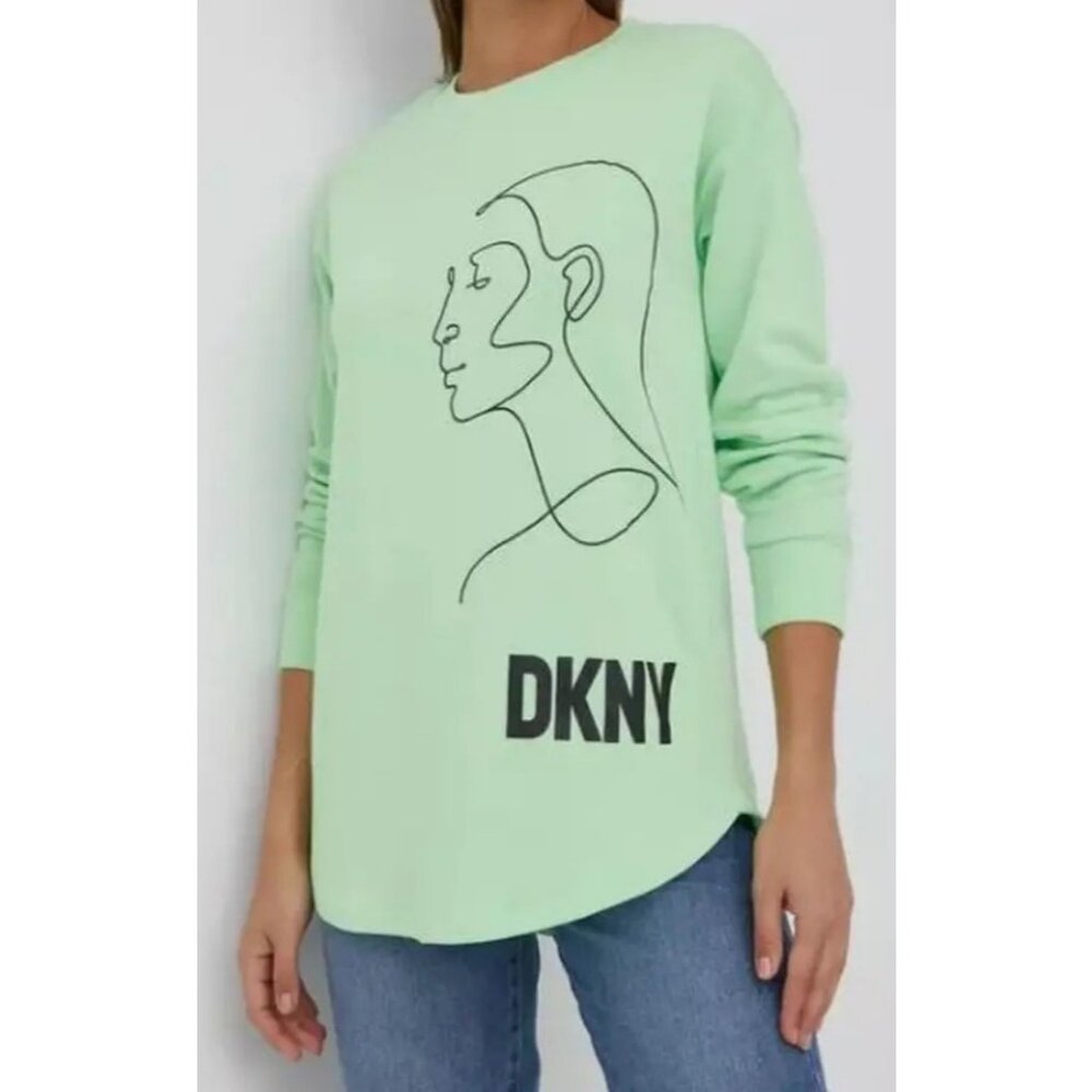 DKNY Relaxed Fit Tunic Sweatshirt Green High Low Pullover Women S